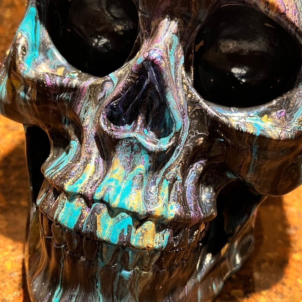 Hand-Painted One of A Kind Life Size Adult Human Skull - Picture 2 of 10